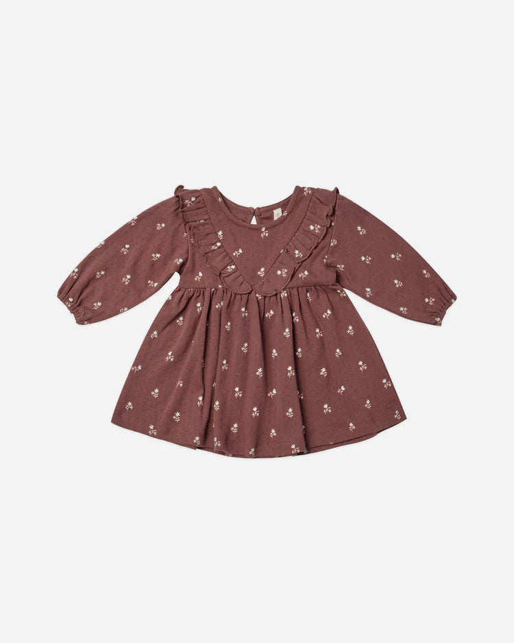 Long Sleeve Ruffle V Dress - Plum Fleur