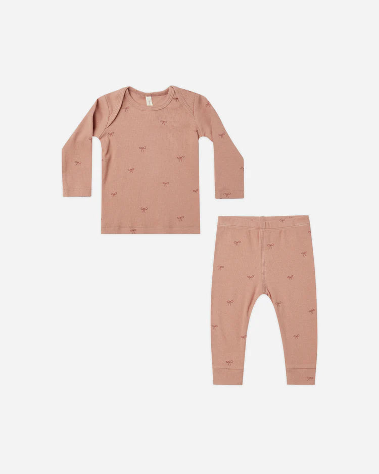 Ribbed Tee And Leggings Set - Bows