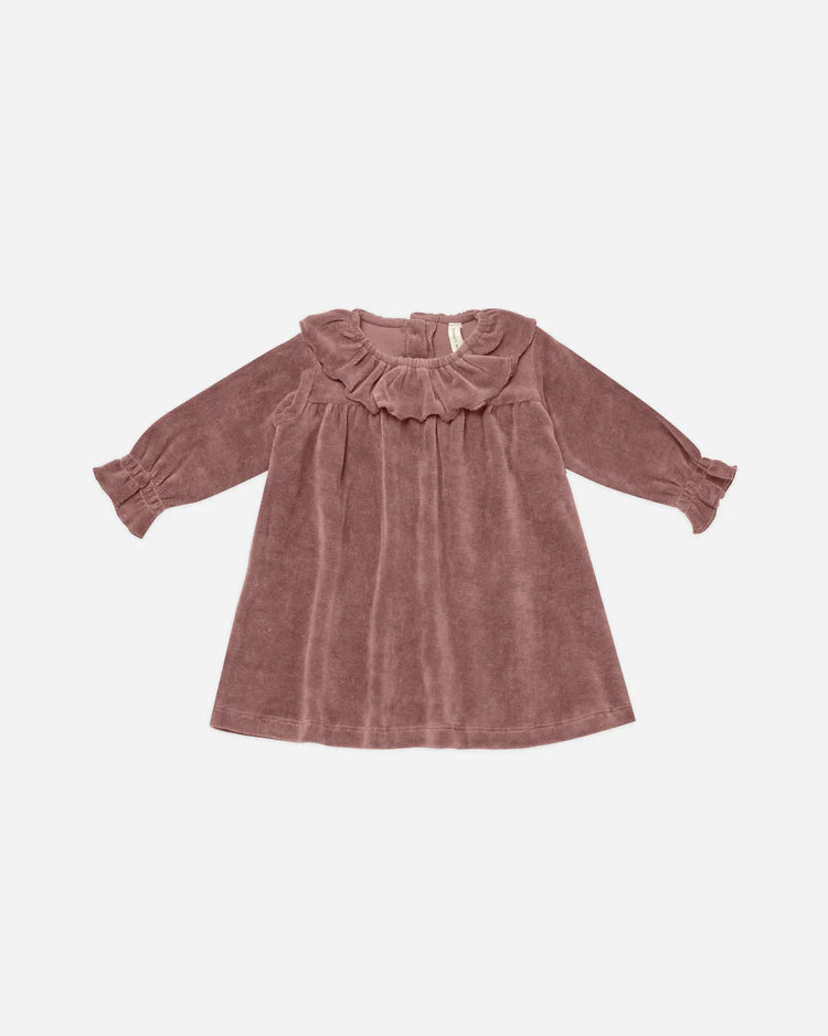Velour Baby Dress- Fig