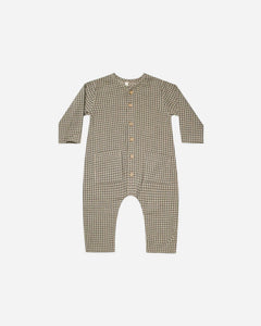 Pocketed Woven Jumpsuit - Forest Micro Plaid
