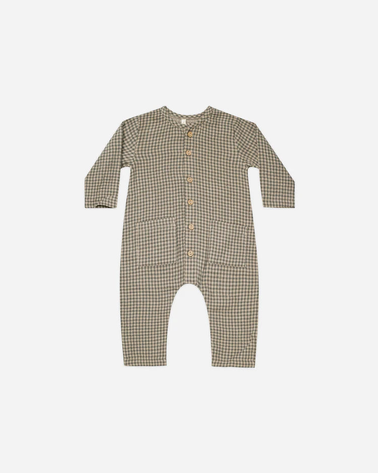 Pocketed Woven Jumpsuit - Forest Micro Plaid