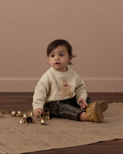 Load image into Gallery viewer, Relaxed Raglan Sweater in Gingerbread Man, cream on a seated toddler
