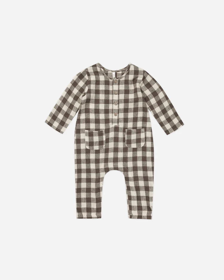 Long Sleeve Woven Jumpsuit - Charcoal Check