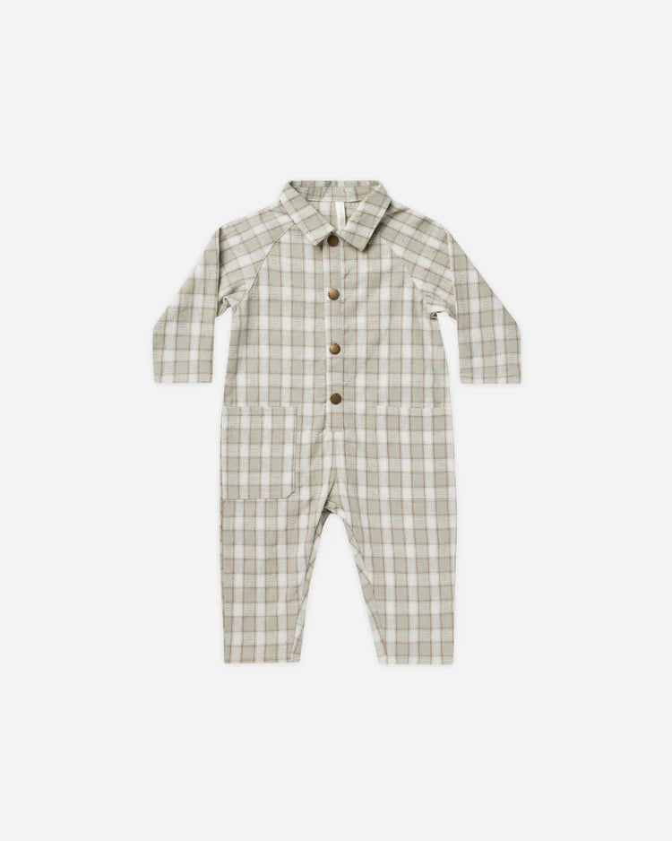 Collared Baby Jumpsuit - Pewter Plaid