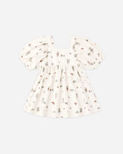 Load image into Gallery viewer, Brea Dress in Holiday Mouse, cream, front view laid flat

