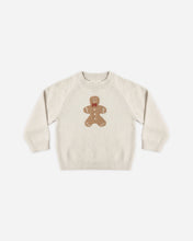 Load image into Gallery viewer, Relaxed Raglan Sweater in Gingerbread Man, cream, front view laid flat
