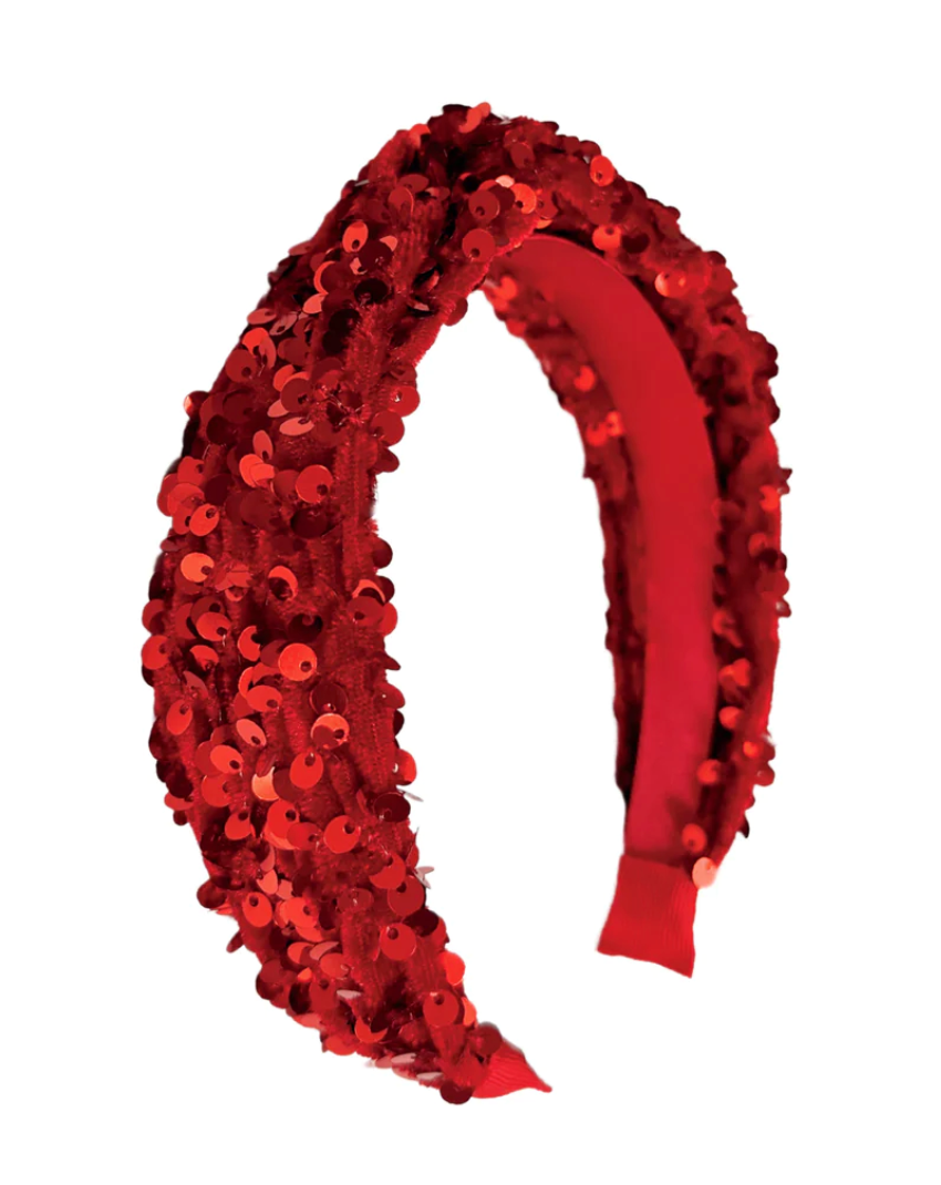 Sequin Velvet Headband - Red