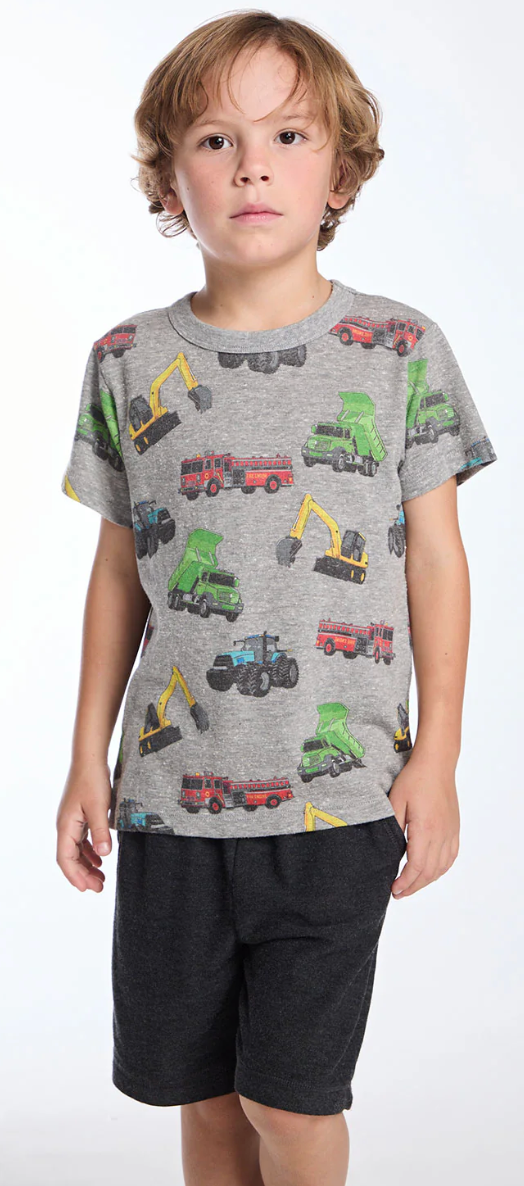 Streaky Gray Short Sleeve T-Shirt - Work Trucks