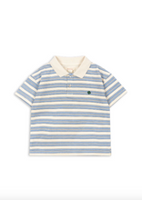 Load image into Gallery viewer, Striped polo shirt with a brand logo on a white background
