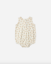 Load image into Gallery viewer, Baby romper with floral pattern on a white background
