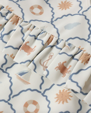 Load image into Gallery viewer, Fabric with crab and shell pattern on a white background
