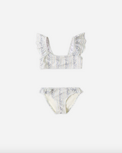 Load image into Gallery viewer, Two-piece swimsuit with ruffled details on a white background
