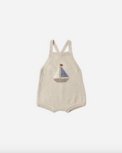 Load image into Gallery viewer, Beige knitted romper with sailboat design on a white background
