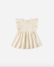 Load image into Gallery viewer, Beige dress with ruffled sleeves on a white background
