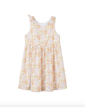 Load image into Gallery viewer, White sleeveless dress with yellow floral pattern on a white background
