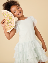Load image into Gallery viewer, Young girl in a white dress holding a floral fan against a beige background
