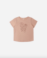 Load image into Gallery viewer, Pink t-shirt with floral design on a white background
