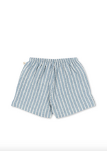 Load image into Gallery viewer, Blue and white striped shorts on a white background
