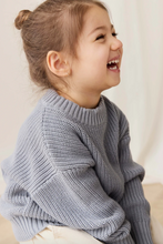 Load image into Gallery viewer, Child wearing a gray sweater with a blurred background
