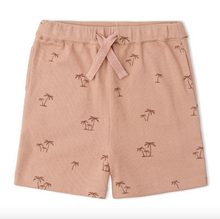 Load image into Gallery viewer, Pink shorts with palm tree pattern on a white background
