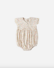 Load image into Gallery viewer, Baby romper with floral pattern on a white background

