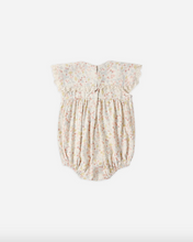 Load image into Gallery viewer, Floral-patterned baby romper on a white background
