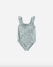 Load image into Gallery viewer, Green patterned swimsuit on a white background
