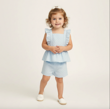 Load image into Gallery viewer, Organic Eyelet Flutter Top And Shorts Set - Light Blue Eyelet

