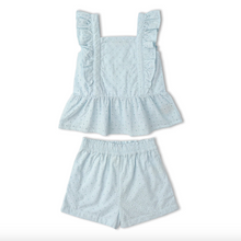 Load image into Gallery viewer, Organic Eyelet Flutter Top And Shorts Set - Light Blue Eyelet
