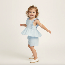 Load image into Gallery viewer, Organic Eyelet Flutter Top And Shorts Set - Light Blue Eyelet
