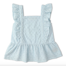 Load image into Gallery viewer, Organic Eyelet Flutter Top And Shorts Set - Light Blue Eyelet
