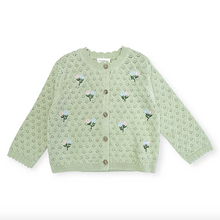 Load image into Gallery viewer, Mae Floral Pointelle Baby Sweater Knit Cardigan (Organic) - Sage Green
