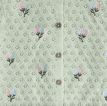 Load image into Gallery viewer, Mae Floral Pointelle Baby Sweater Knit Cardigan (Organic) - Sage Green
