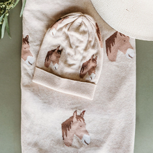 Load image into Gallery viewer, Horse Sweater Knit Round Baby Beanie Cap 0-6M (Organic Cotton) - Oatmeal Heather
