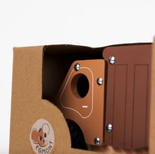 Load image into Gallery viewer, Close-up of a brown cardboard box with a small round hole and metal screws, featuring the Egmont logo.
