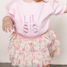 Load image into Gallery viewer, Lil Sis Embroidered Patch Short Sleeve Romper - Family Fun
