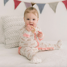 Load image into Gallery viewer, Print Layette Ruffle Footie With 2 Way Zipper - Natural Hippo
