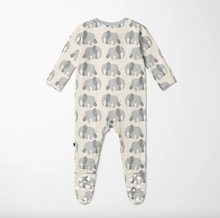 Load image into Gallery viewer, Print Footie With 2 Way Zipper - Natural Elephants
