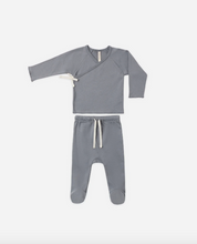 Load image into Gallery viewer, Wrap Top + Footed Pant Set - Slate
