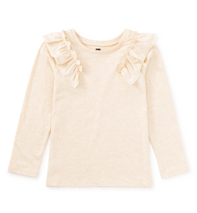 Long Sleeve Lace Trim Top - Oatmeal Heather