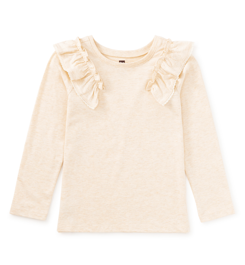 Long Sleeve Lace Trim Top - Oatmeal Heather