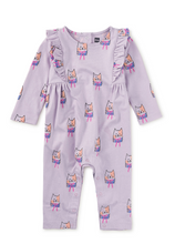 Load image into Gallery viewer, Ruffle Shoulder Baby Romper - Bow Tie Cats
