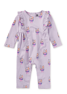 Ruffle Shoulder Baby Romper - Bow Tie Cats