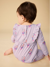 Load image into Gallery viewer, Ruffle Shoulder Baby Romper - Bow Tie Cats
