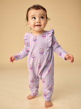 Load image into Gallery viewer, Ruffle Shoulder Baby Romper - Bow Tie Cats
