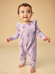 Ruffle Shoulder Baby Romper - Bow Tie Cats