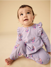 Load image into Gallery viewer, Ruffle Shoulder Baby Romper - Bow Tie Cats
