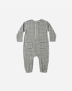 Long Sleeve Woven Jumpsuit Navy Check