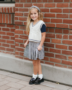 Pleated Mini Skirt Navy Check