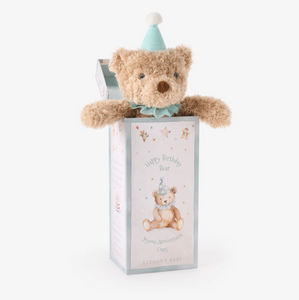 O/S Aqua Birthday Bear In Gift Box